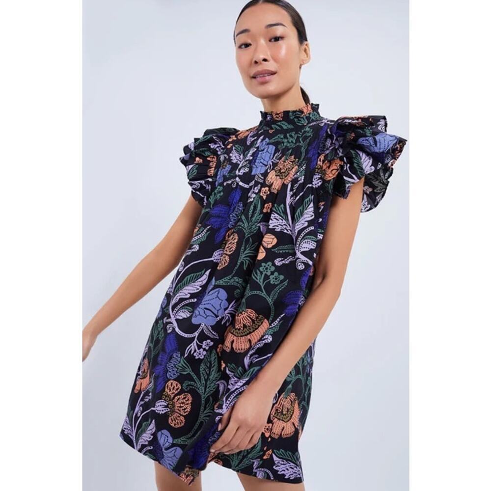 Oliphant Pintuck Ruffle Mini Dress in Turin Peri